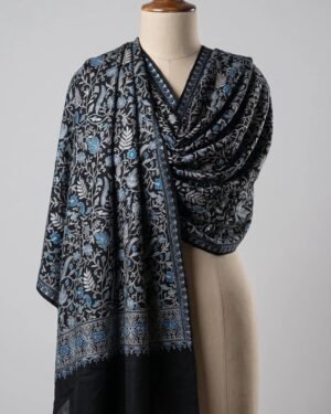 Black Blue Embroidered Shawl