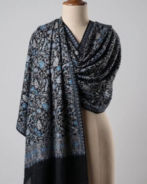 Black Blue Embroidered Shawl