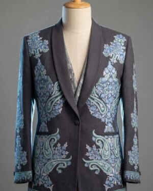 Charcoal Grey Paisley Ari Blazer with Handwork